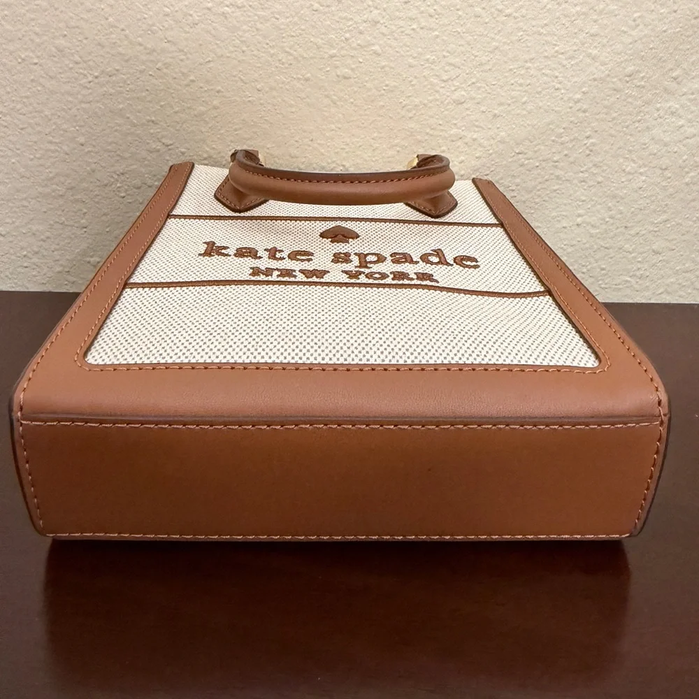 NWOT kate spade Ellie Tan and Brown Canvas Mini Tote Crossbody - Picture 2 of 12